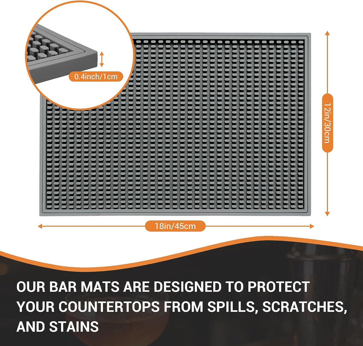 Bar Mat 18"X12"(2 Pcs) Non-Slip Rubber Bar Mat, Spill Proof & Design,Easy to Clean Textured Surface for Home Bar,Coffee Station, Bartending - Protects Countertops & Glassware(Green).