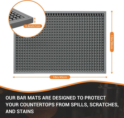 Bar Mat 18"X12"(2 Pcs) Non-Slip Rubber Bar Mat, Spill Proof & Design,Easy to Clean Textured Surface for Home Bar,Coffee Station, Bartending - Protects Countertops & Glassware(Green).