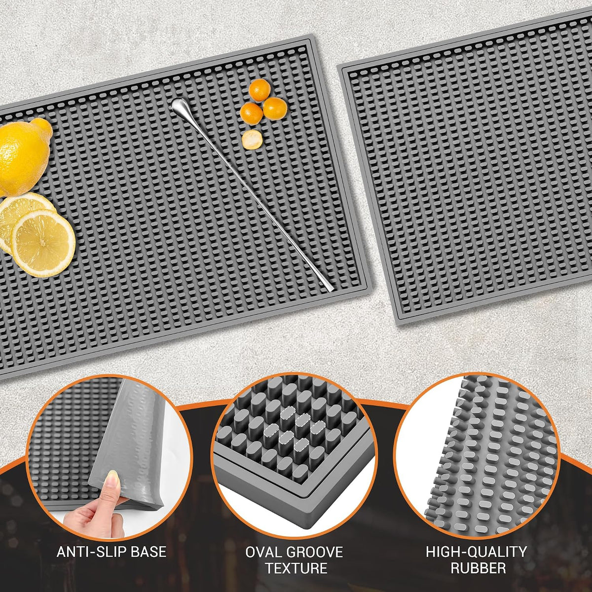 Bar Mat 18"X12"(2 Pcs) Non-Slip Rubber Bar Mat, Spill Proof & Design,Easy to Clean Textured Surface for Home Bar,Coffee Station, Bartending - Protects Countertops & Glassware(Green).