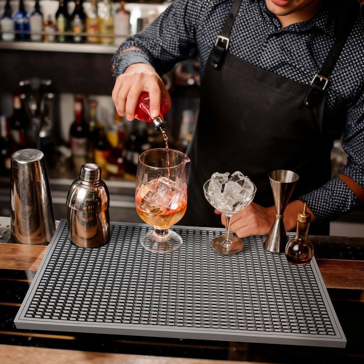 Bar Mat 18"X12"(2 Pcs) Non-Slip Rubber Bar Mat, Spill Proof & Design,Easy to Clean Textured Surface for Home Bar,Coffee Station, Bartending - Protects Countertops & Glassware(Green).