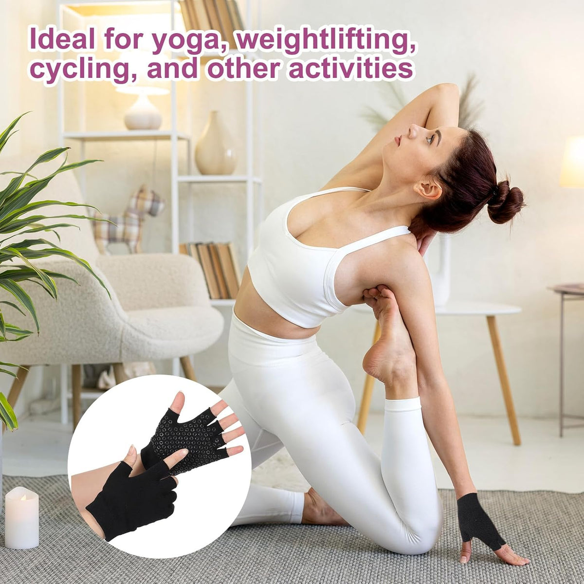 2 Packs Non Slip Fingerless Yoga Gloves, Fingerless Pilates Gloves with Grips Silicone Dots Pilates Glove Exercise Workout Glove for Yoga Fitness Workout Sports Exercise Gym (Black, Pink)