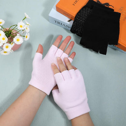 2 Packs Non Slip Fingerless Yoga Gloves, Fingerless Pilates Gloves with Grips Silicone Dots Pilates Glove Exercise Workout Glove for Yoga Fitness Workout Sports Exercise Gym (Black, Pink)