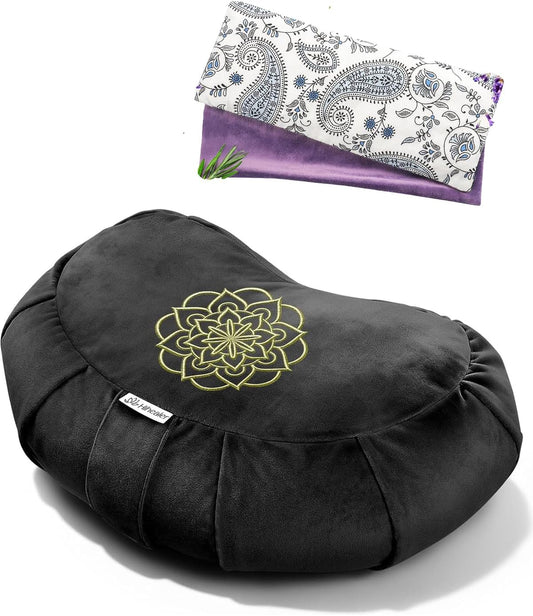 Premium Crescent Meditation Cushion and Lavender Eye Pillow