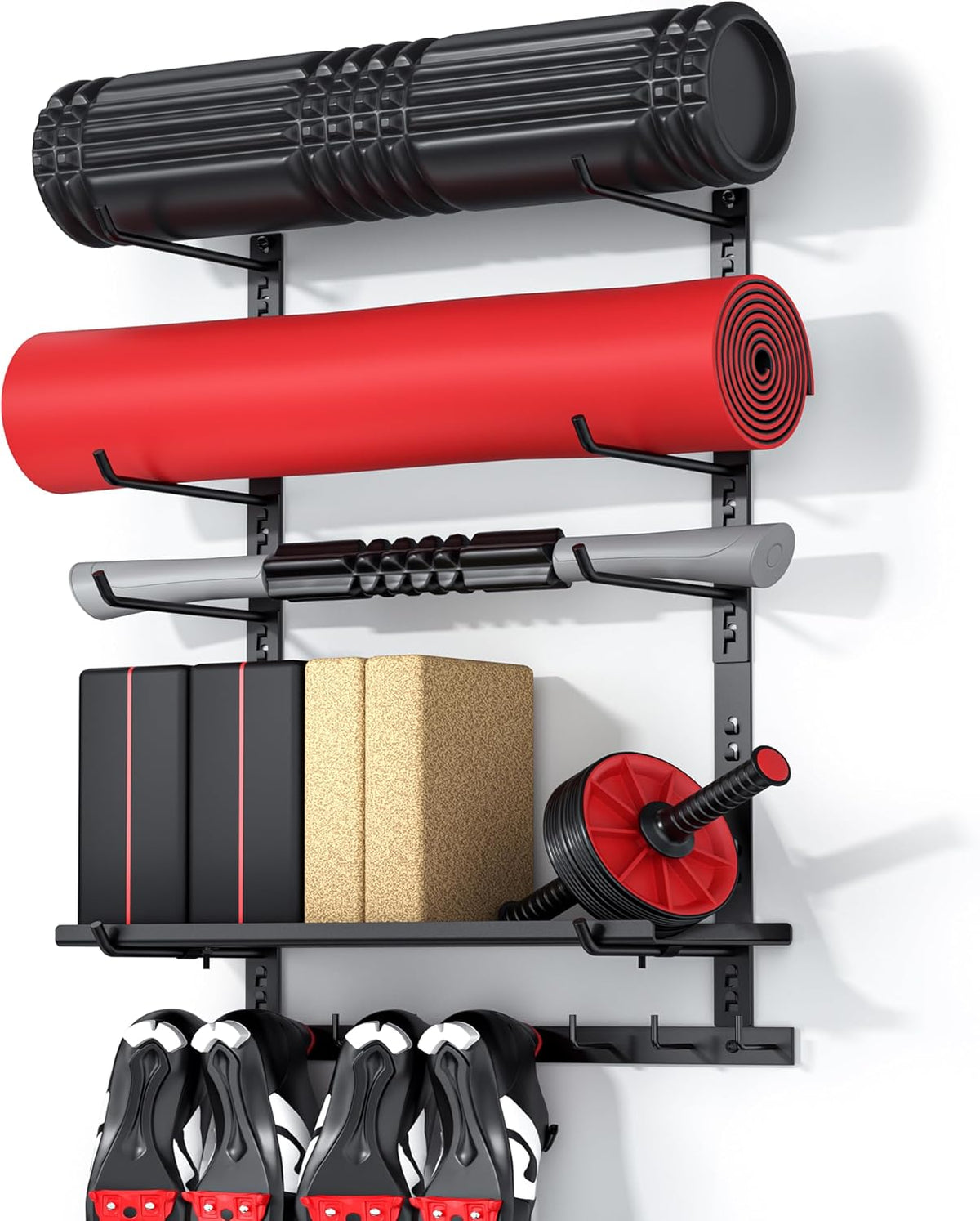 Home Gym Wall Storage Shelf, 1 Board & 4 Adjustable Holders Sets