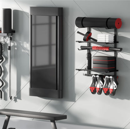 Home Gym Wall Storage Shelf, 1 Board & 4 Adjustable Holders Sets