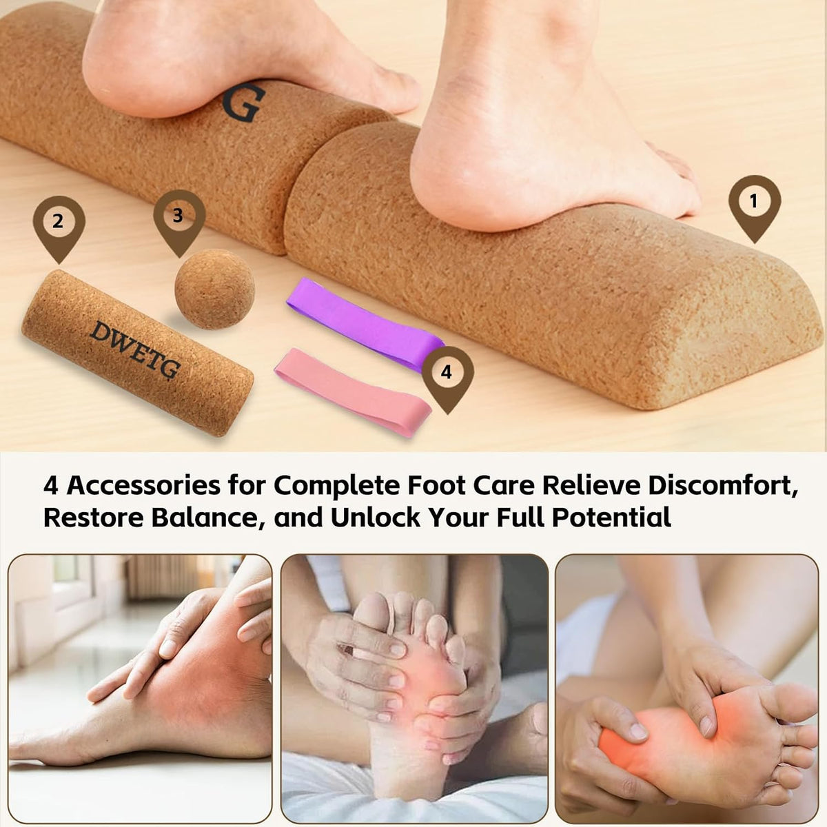 Premium Cork Balance Board for Foot Recovery & Mobility, Professional Foot Strengthening & Balance Training Kit for Plantar Fasciitis Relief, Physical Therapy & Stability