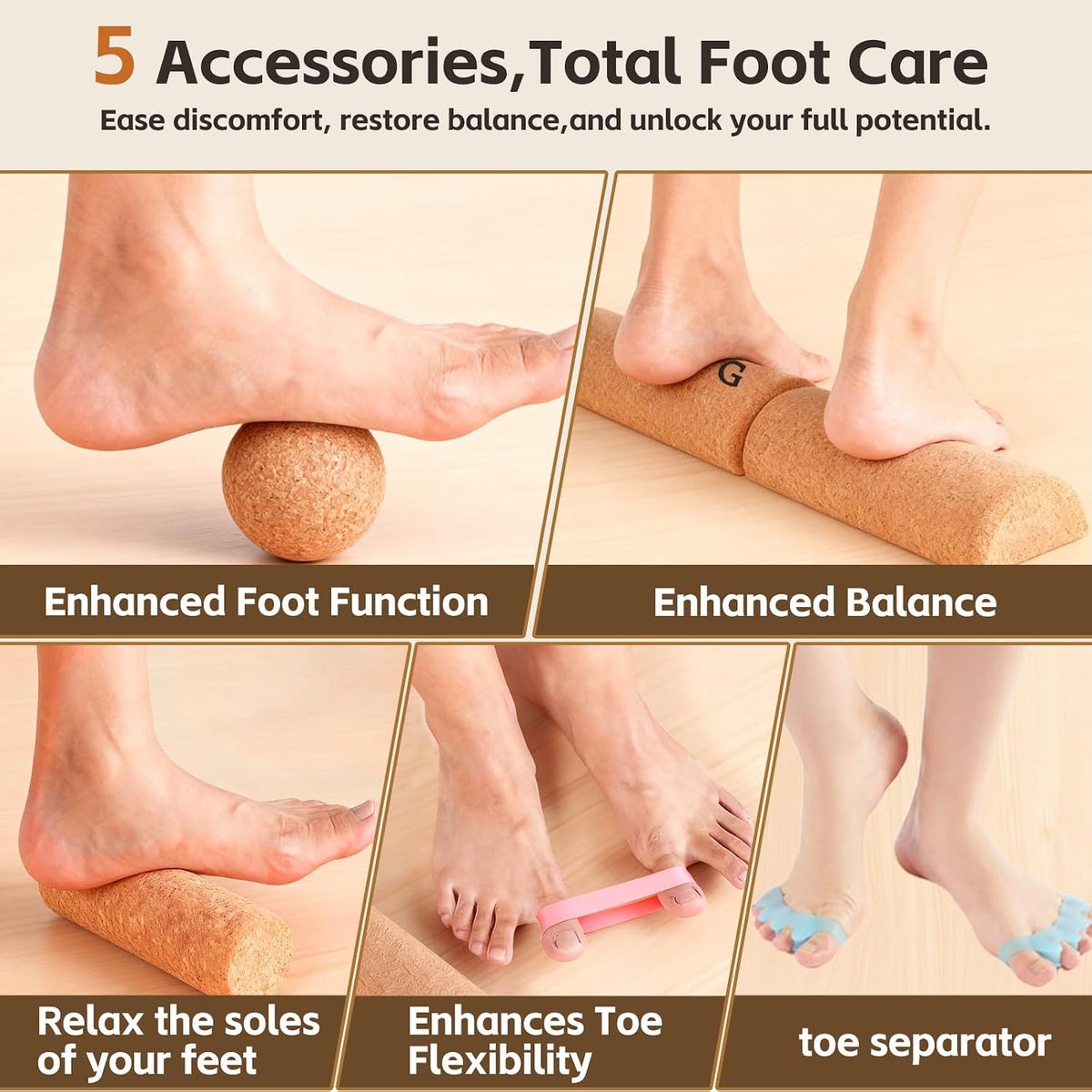 Premium Cork Balance Board for Foot Recovery & Mobility, Professional Foot Strengthening & Balance Training Kit for Plantar Fasciitis Relief, Physical Therapy & Stability