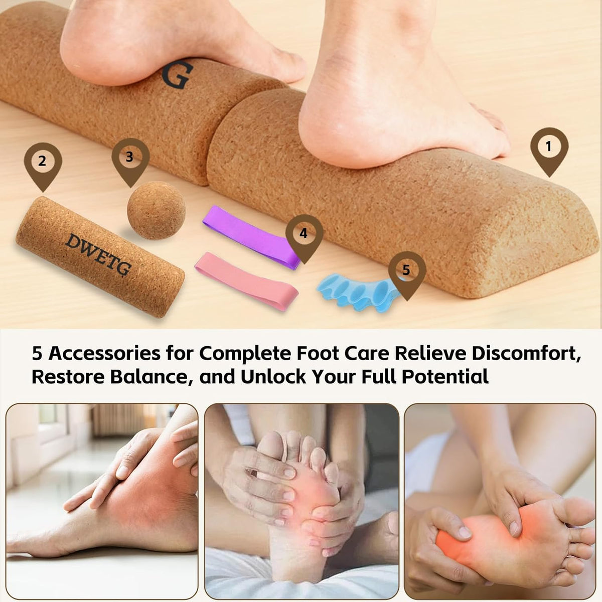 Premium Cork Balance Board for Foot Recovery & Mobility, Professional Foot Strengthening & Balance Training Kit for Plantar Fasciitis Relief, Physical Therapy & Stability