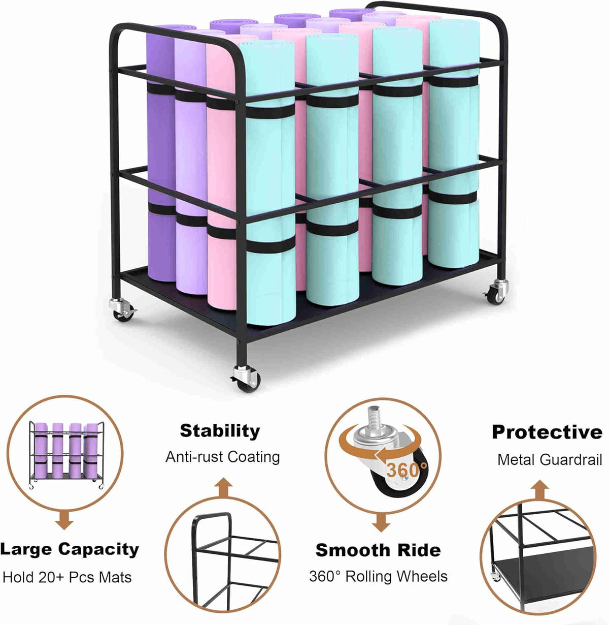 Yoga Mat Holder Organizer Yoga Mat Storage Rack Basket for Home Gym Exercise Workout Equipment Storage Shelf Cart