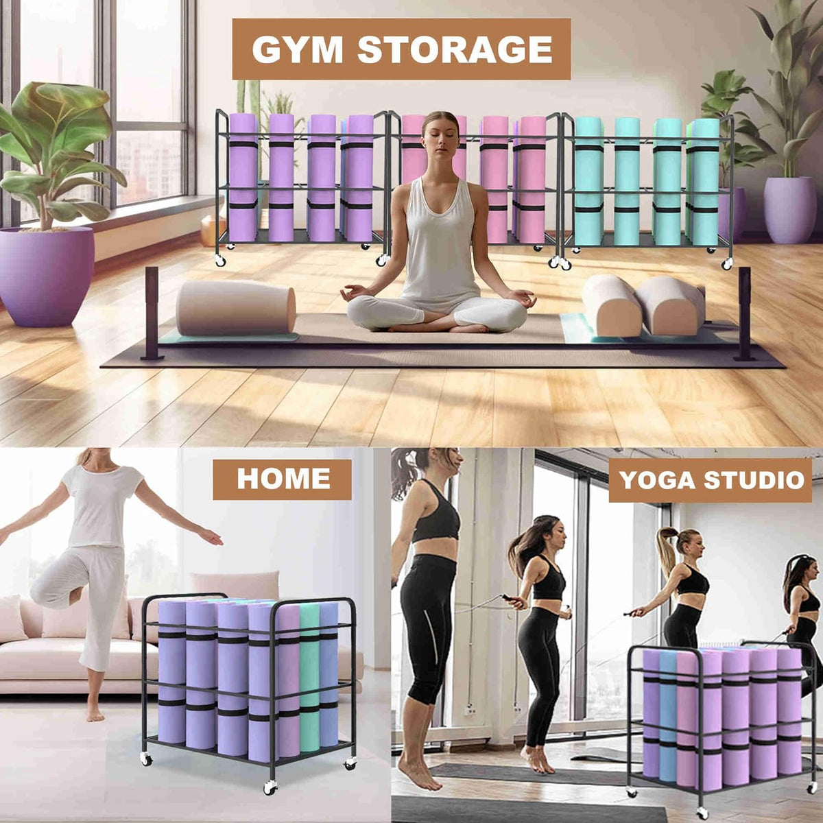 Yoga Mat Holder Organizer Yoga Mat Storage Rack Basket for Home Gym Exercise Workout Equipment Storage Shelf Cart
