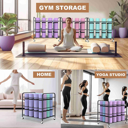 Yoga Mat Holder Organizer Yoga Mat Storage Rack Basket for Home Gym Exercise Workout Equipment Storage Shelf Cart