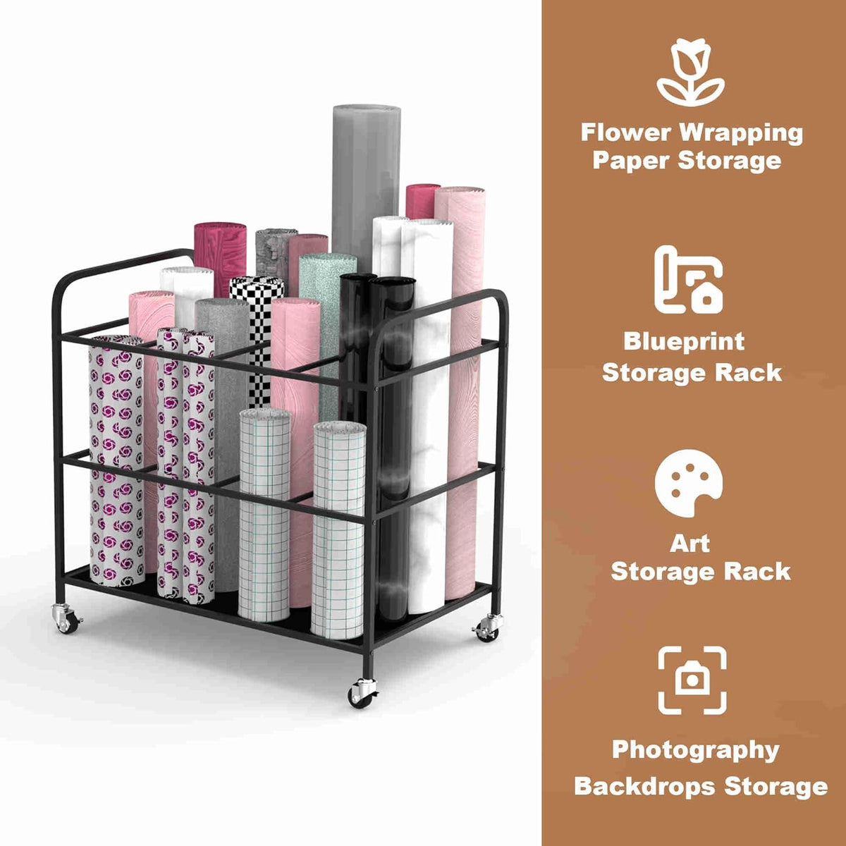 Yoga Mat Holder Organizer Yoga Mat Storage Rack Basket for Home Gym Exercise Workout Equipment Storage Shelf Cart