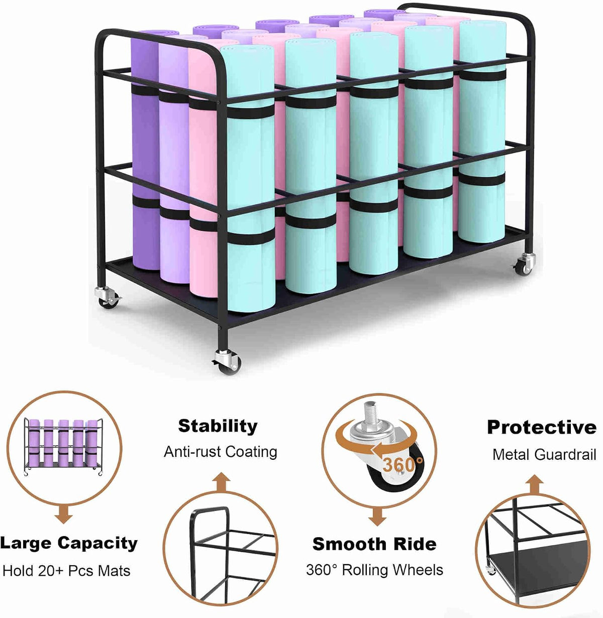 Yoga Mat Holder Organizer Yoga Mat Storage Rack Basket for Home Gym Exercise Workout Equipment Storage Shelf Cart
