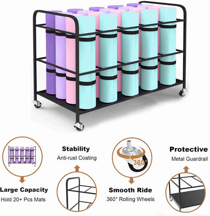 Yoga Mat Holder Organizer Yoga Mat Storage Rack Basket for Home Gym Exercise Workout Equipment Storage Shelf Cart