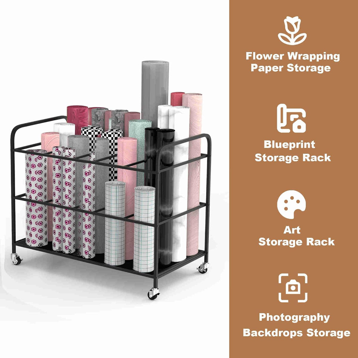 Yoga Mat Holder Organizer Yoga Mat Storage Rack Basket for Home Gym Exercise Workout Equipment Storage Shelf Cart