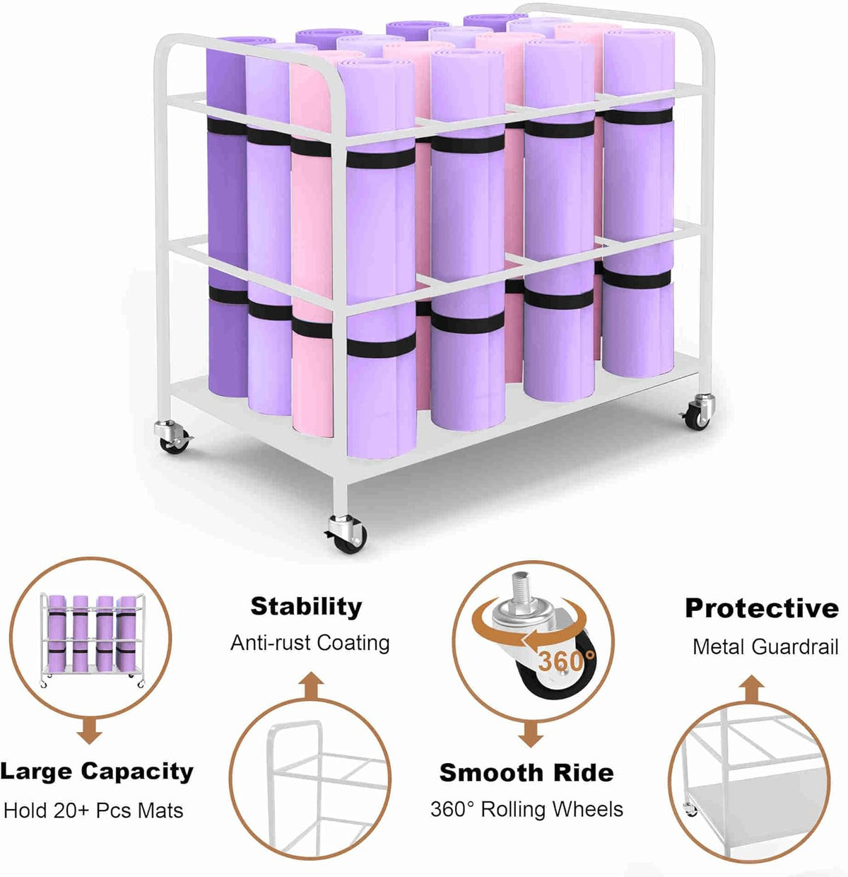 Yoga Mat Holder Organizer Yoga Mat Storage Rack Basket for Home Gym Exercise Workout Equipment Storage Shelf Cart