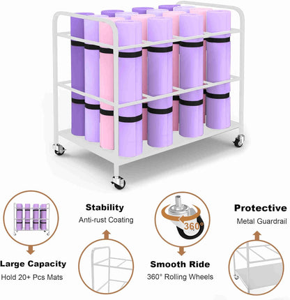 Yoga Mat Holder Organizer Yoga Mat Storage Rack Basket for Home Gym Exercise Workout Equipment Storage Shelf Cart