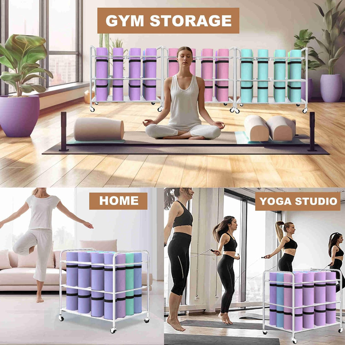 Yoga Mat Holder Organizer Yoga Mat Storage Rack Basket for Home Gym Exercise Workout Equipment Storage Shelf Cart