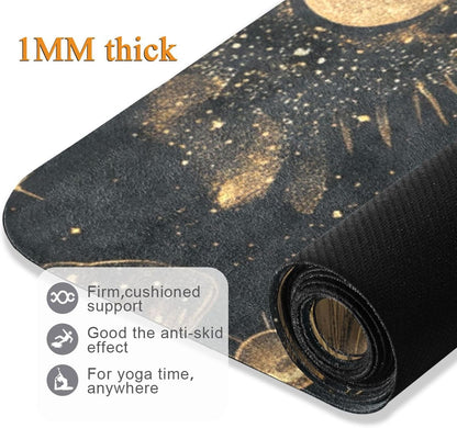 Boho Butterfly Moon yoga mat with cover for gym printed, natural rubber non slip, with yoga mat storage tapete para ejercicio 71x26 inches