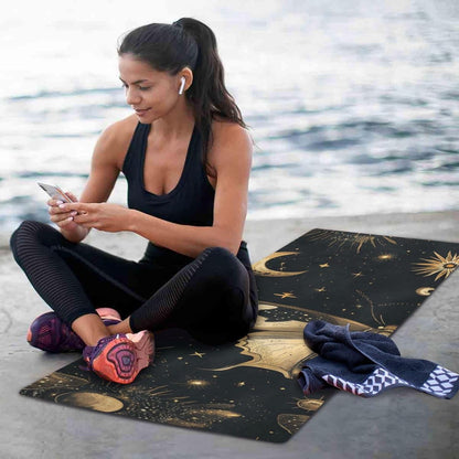 Boho Butterfly Moon yoga mat with cover for gym printed, natural rubber non slip, with yoga mat storage tapete para ejercicio 71x26 inches