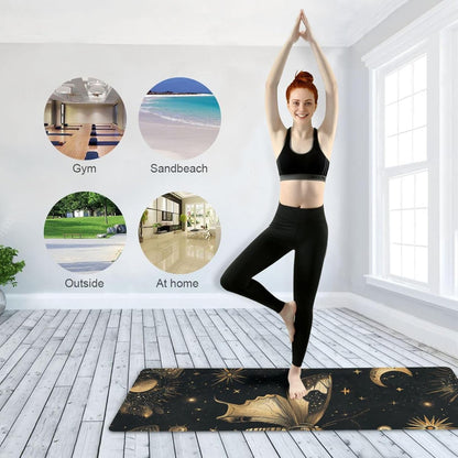 Boho Butterfly Moon yoga mat with cover for gym printed, natural rubber non slip, with yoga mat storage tapete para ejercicio 71x26 inches