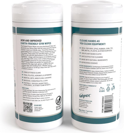 Fitness Equipment Wipes - EWG Verified - 50 Ct Original Natural Plant Based Gym Wipes for Equipment, Clean Surfaces at Home or Gym, Use as a Yoga Mat Cleaner, Lemongrass, Eucalyptus & Vinegar