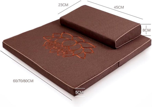 Portable Foldable Meditation Cushion Mat Set with Washable Cotton Linen Cover, Larger Thick Yoga Mat Bolster Floor Pillows Seating for Adults Meditation Accessories coffee1-60cm