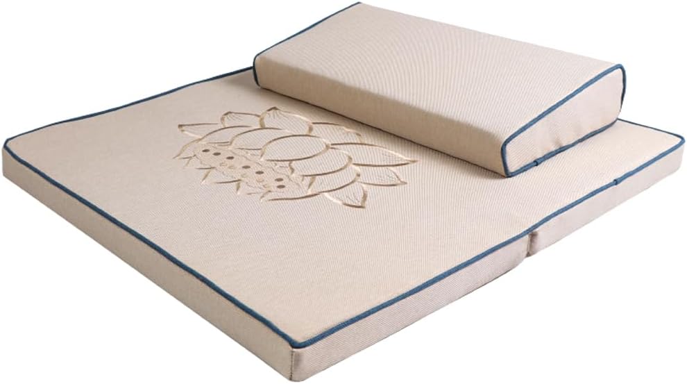 Portable Foldable Meditation Cushion Mat Set with Washable Cotton Linen Cover, Larger Thick Yoga Mat Bolster Floor Pillows Seating for Adults Meditation Accessories coffee1-60cm