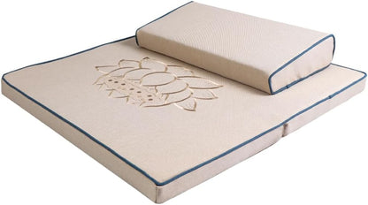 Portable Foldable Meditation Cushion Mat Set with Washable Cotton Linen Cover, Larger Thick Yoga Mat Bolster Floor Pillows Seating for Adults Meditation Accessories coffee1-60cm