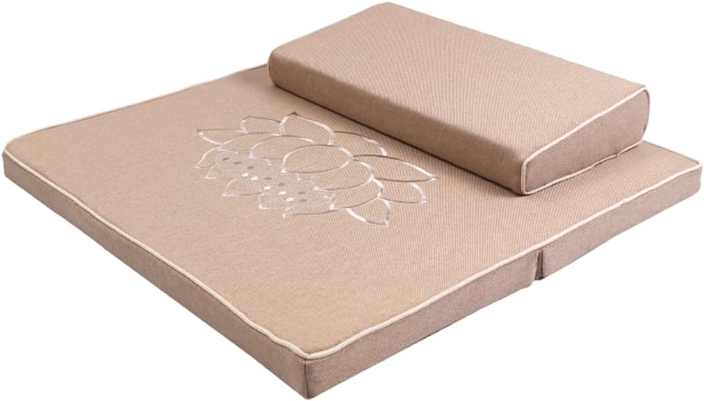 Portable Foldable Meditation Cushion Mat Set with Washable Cotton Linen Cover, Larger Thick Yoga Mat Bolster Floor Pillows Seating for Adults Meditation Accessories coffee1-60cm