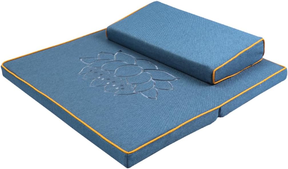 Portable Foldable Meditation Cushion Mat Set with Washable Cotton Linen Cover, Larger Thick Yoga Mat Bolster Floor Pillows Seating for Adults Meditation Accessories coffee1-60cm