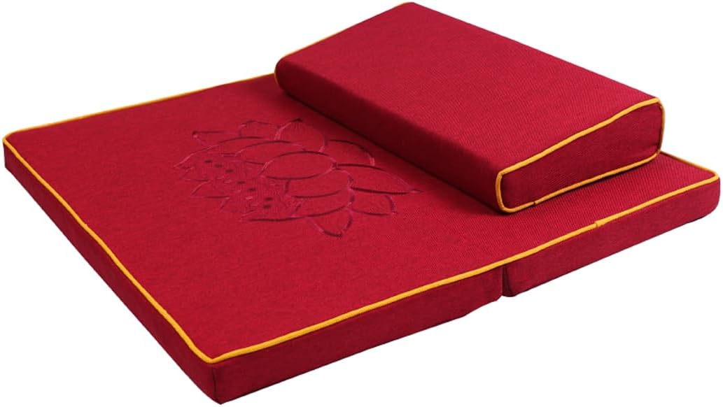 Portable Foldable Meditation Cushion Mat Set with Washable Cotton Linen Cover, Larger Thick Yoga Mat Bolster Floor Pillows Seating for Adults Meditation Accessories coffee1-60cm
