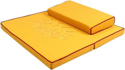 Portable Foldable Meditation Cushion Mat Set with Washable Cotton Linen Cover, Larger Thick Yoga Mat Bolster Floor Pillows Seating for Adults Meditation Accessories coffee1-60cm