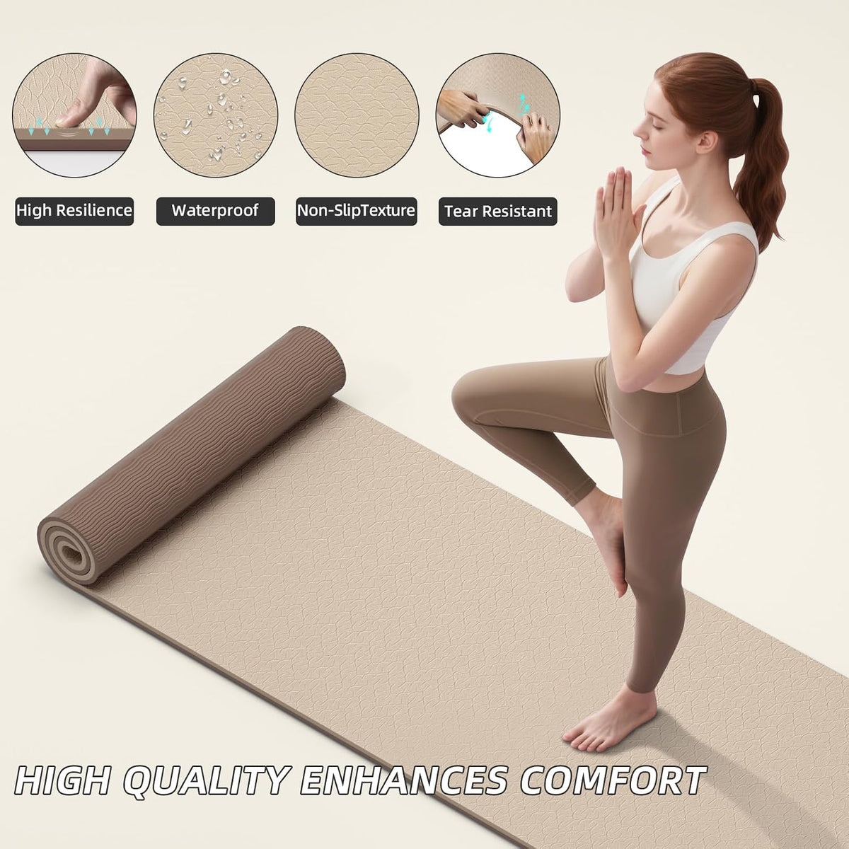 10mm Extra Thick, TPE Yoga Mat, 76×28 Inch Extra Long, Carrying Strap