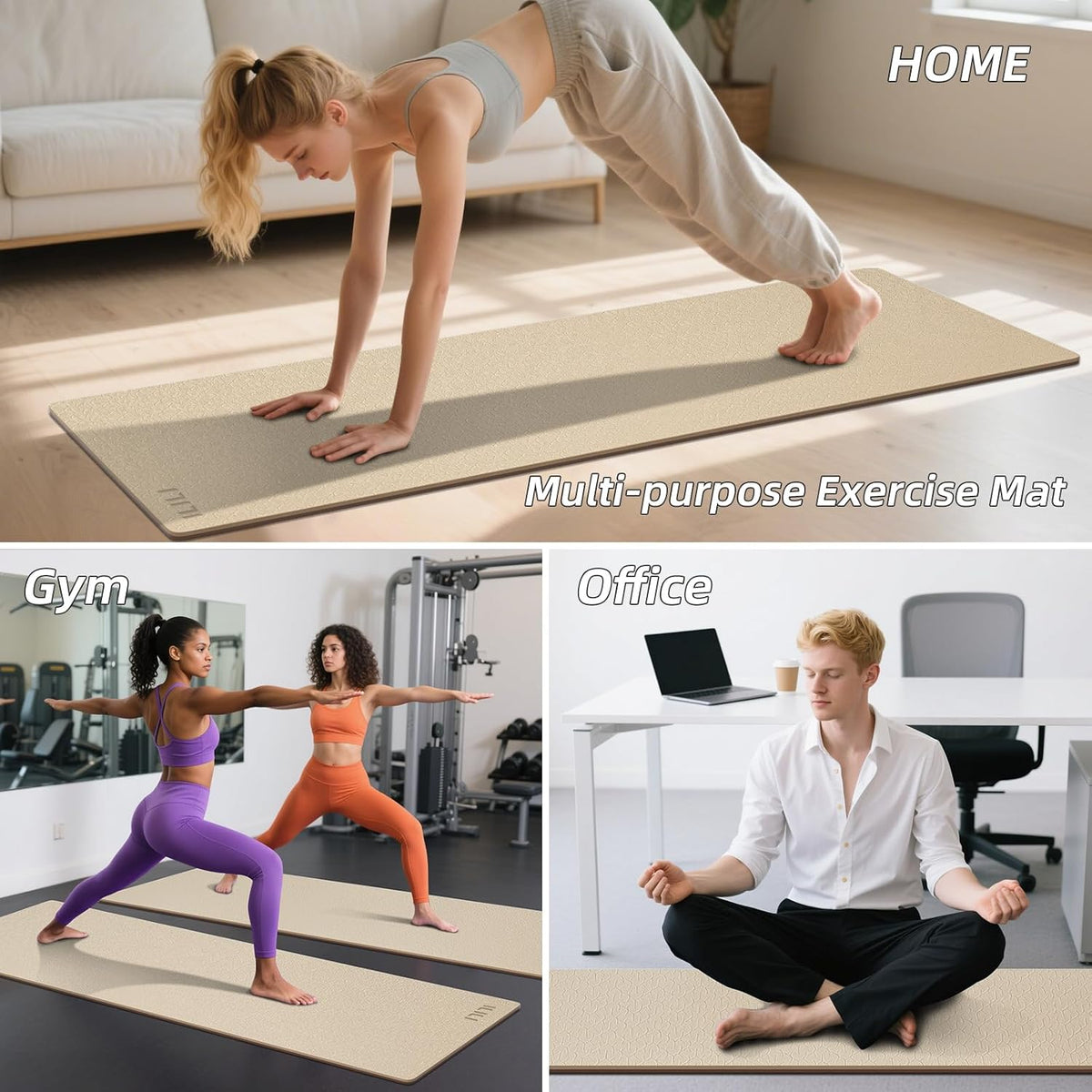 10mm Extra Thick, TPE Yoga Mat, 76×28 Inch Extra Long, Carrying Strap