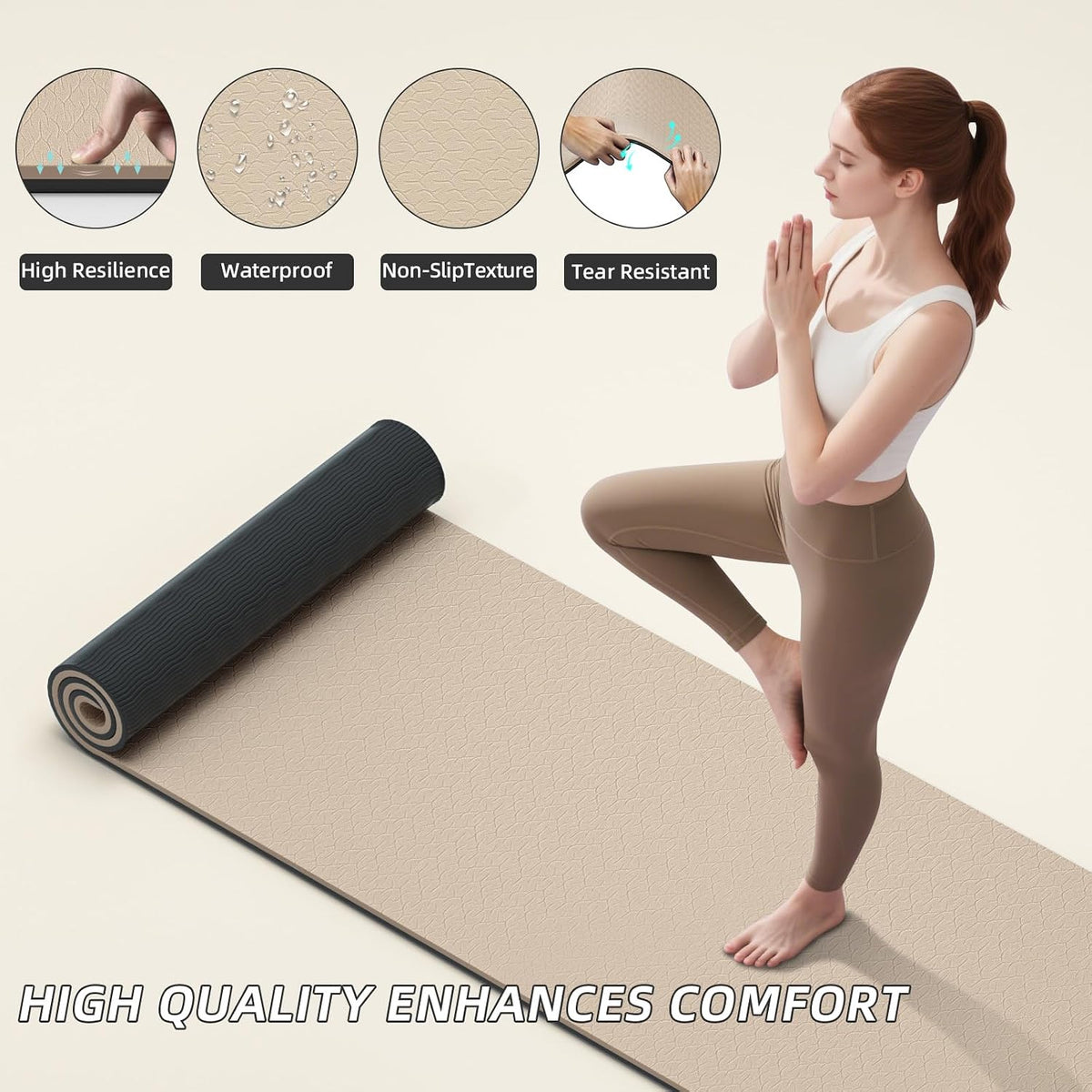 10mm Extra Thick, TPE Yoga Mat, 76×28 Inch Extra Long, Carrying Strap