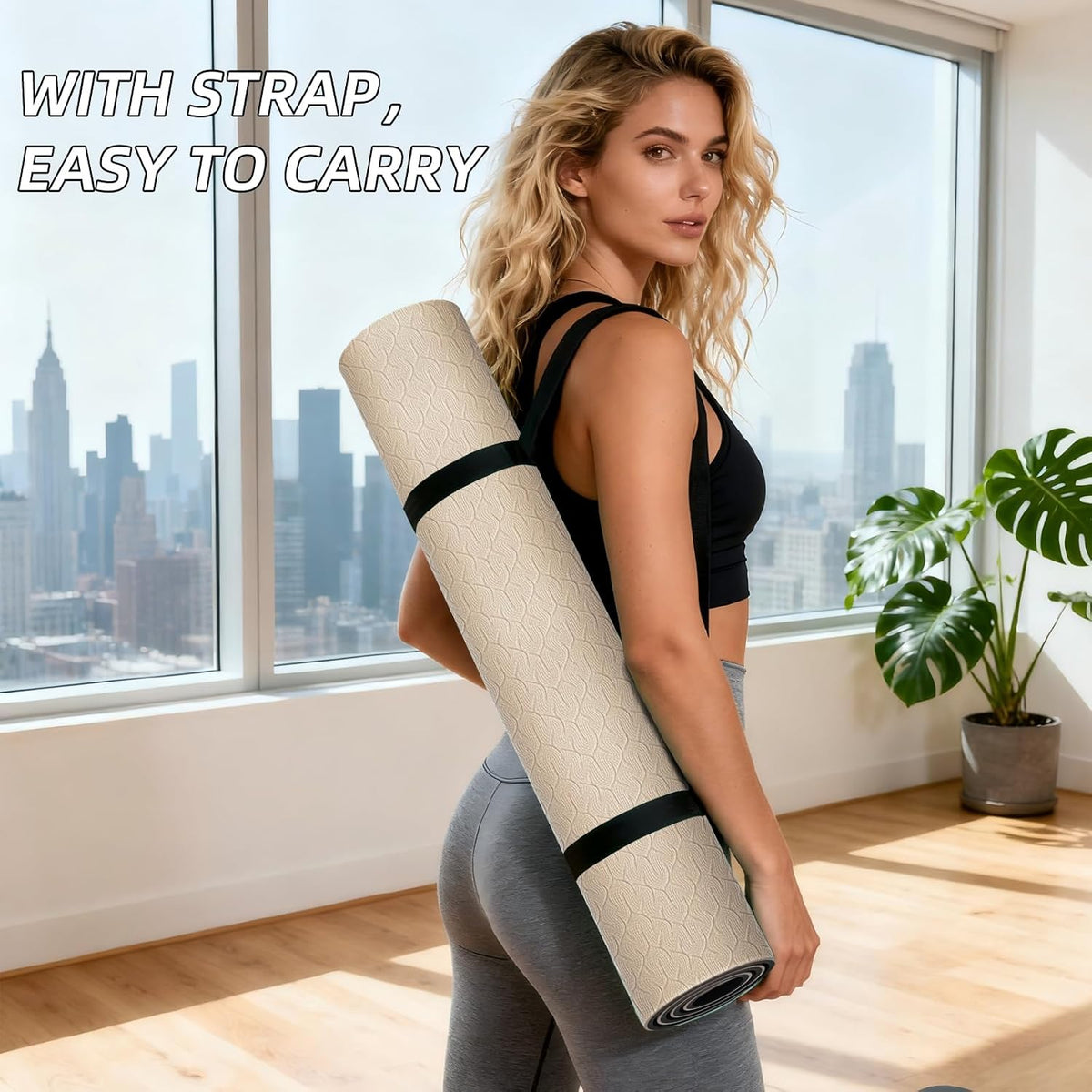 10mm Extra Thick, TPE Yoga Mat, 76×28 Inch Extra Long, Carrying Strap