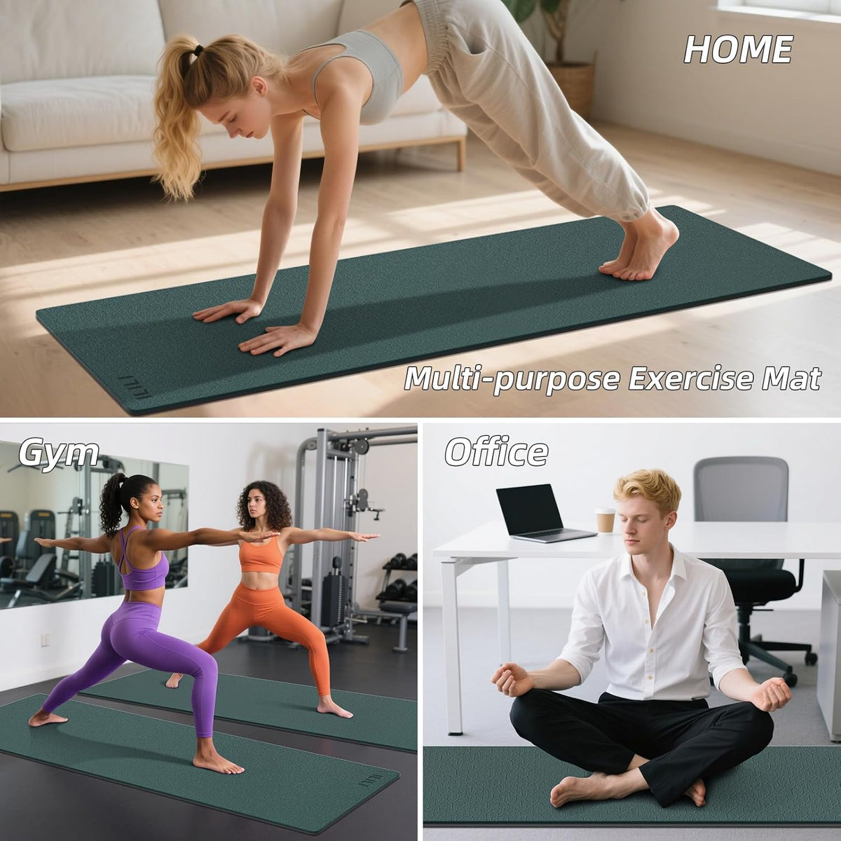 10mm Extra Thick, TPE Yoga Mat, 76×28 Inch Extra Long, Carrying Strap
