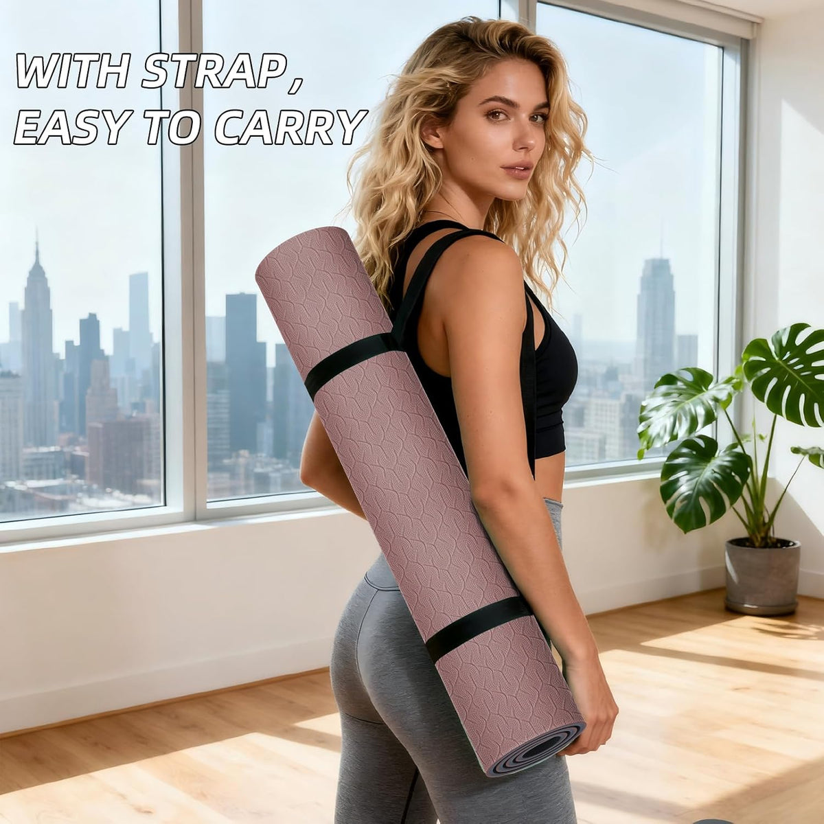 10mm Extra Thick, TPE Yoga Mat, 76×28 Inch Extra Long, Carrying Strap