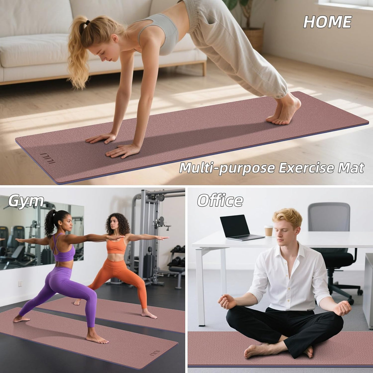 10mm Extra Thick, TPE Yoga Mat, 76×28 Inch Extra Long, Carrying Strap