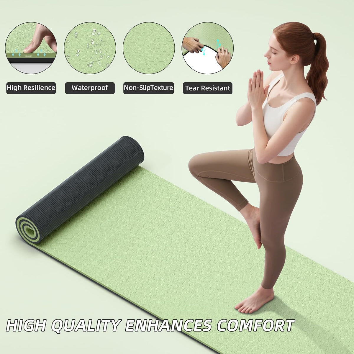 10mm Extra Thick, TPE Yoga Mat, 76×28 Inch Extra Long, Carrying Strap