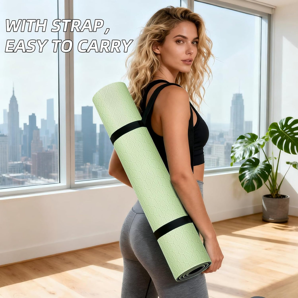 10mm Extra Thick, TPE Yoga Mat, 76×28 Inch Extra Long, Carrying Strap