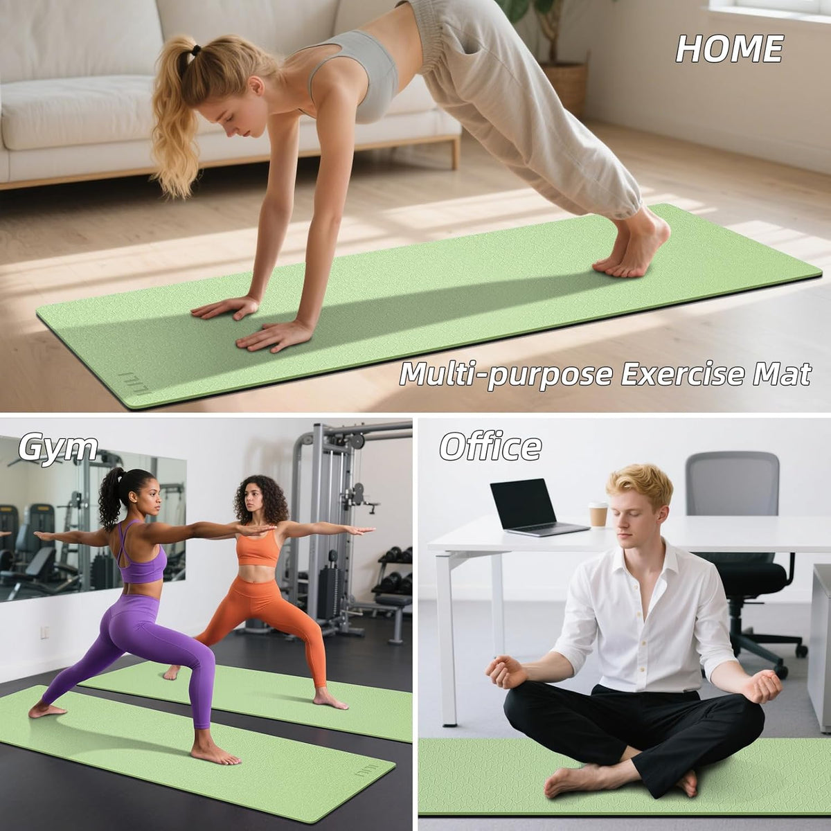 10mm Extra Thick, TPE Yoga Mat, 76×28 Inch Extra Long, Carrying Strap