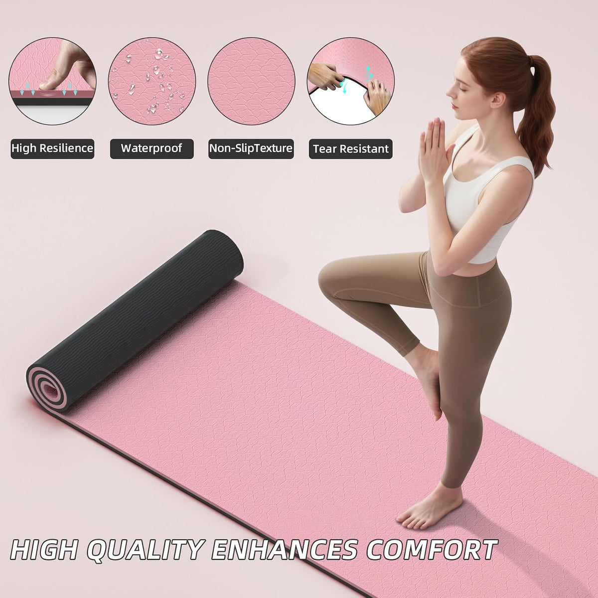 10mm Extra Thick, TPE Yoga Mat, 76×28 Inch Extra Long, Carrying Strap