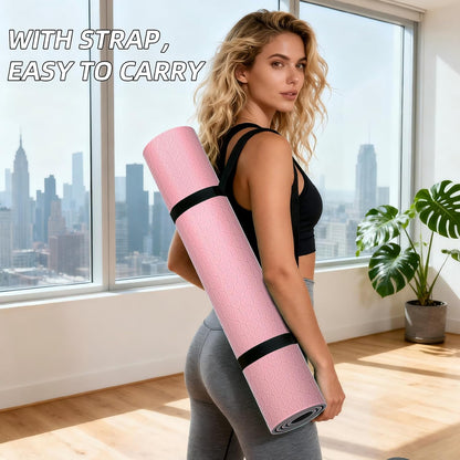 10mm Extra Thick, TPE Yoga Mat, 76×28 Inch Extra Long, Carrying Strap