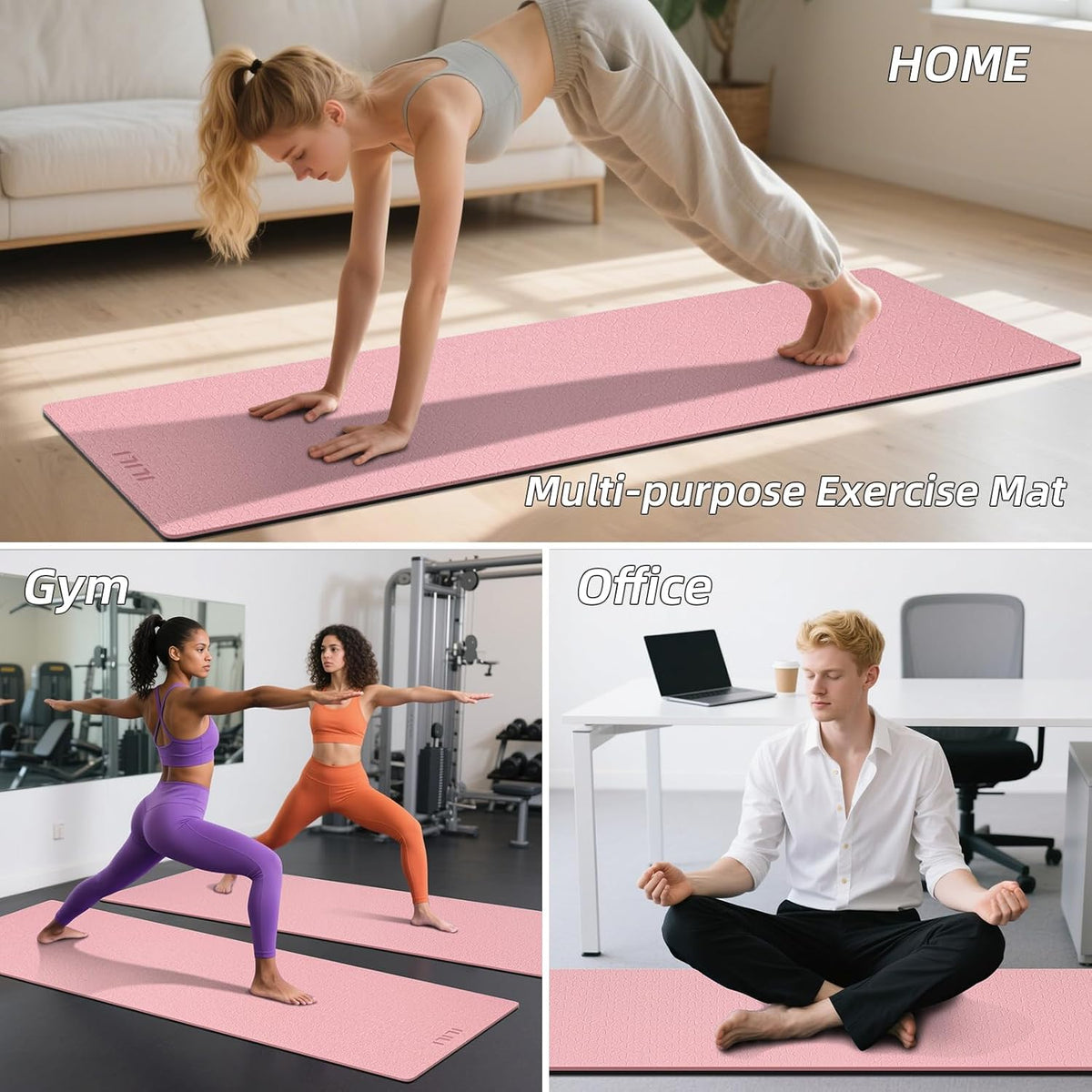10mm Extra Thick, TPE Yoga Mat, 76×28 Inch Extra Long, Carrying Strap