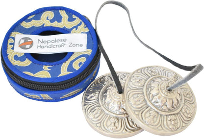 Tingsha/Tibetan Meditation Bell/Finger Cymbals with free Silk Case (2.8" Silver Bajra)