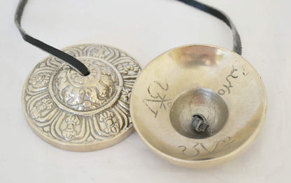 Tingsha/Tibetan Meditation Bell/Finger Cymbals with free Silk Case (2.8" Silver Bajra)