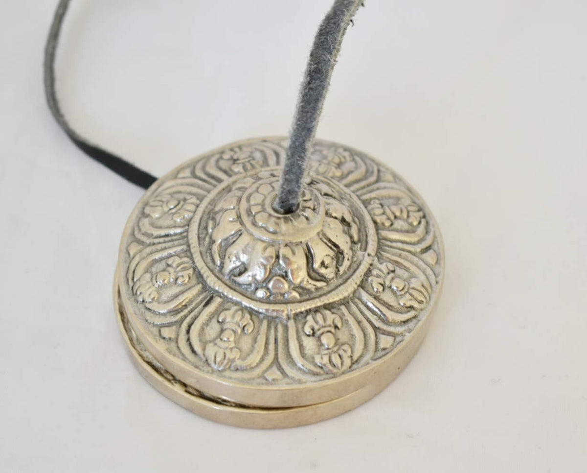 Tingsha/Tibetan Meditation Bell/Finger Cymbals with free Silk Case (2.8" Silver Bajra)