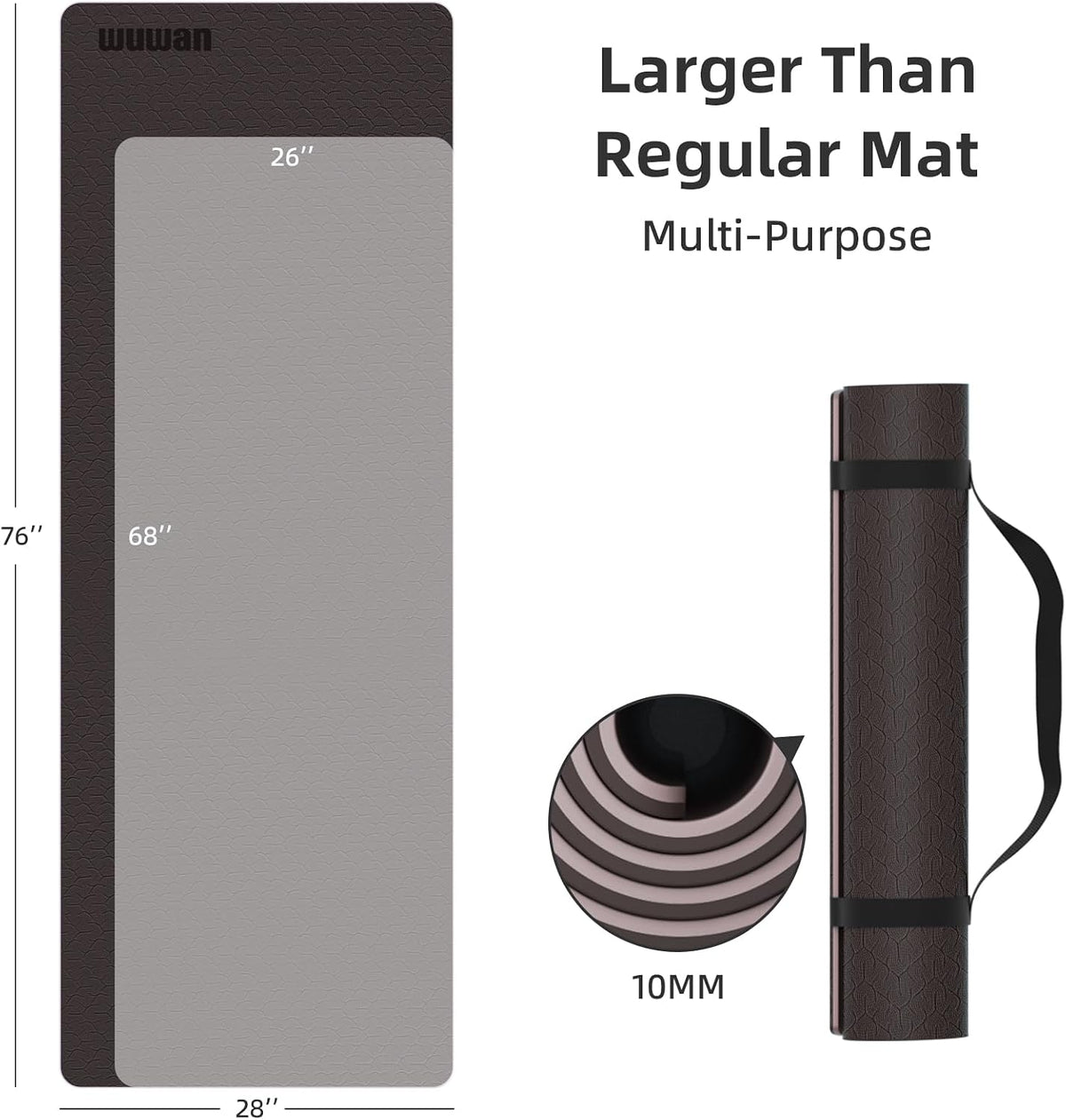 TPE Yoga Mat10mm Thick Wide Exercise Mat for Home Workout Carry Strap